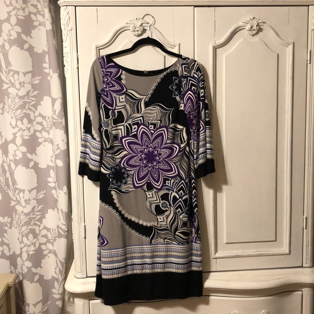 Dress size 10 purple blk gry graphic print
